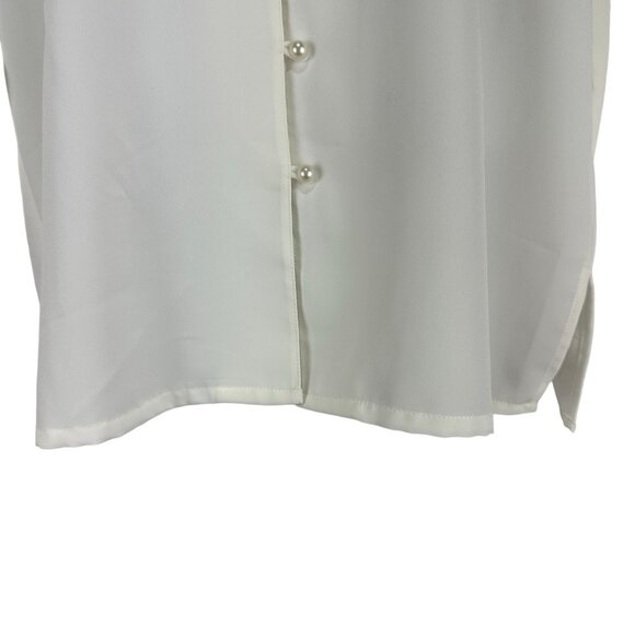 Liz Baker Women's V-Neck Button Down Shirt Size 12 White Long Sleeved - Picture 2 of 7